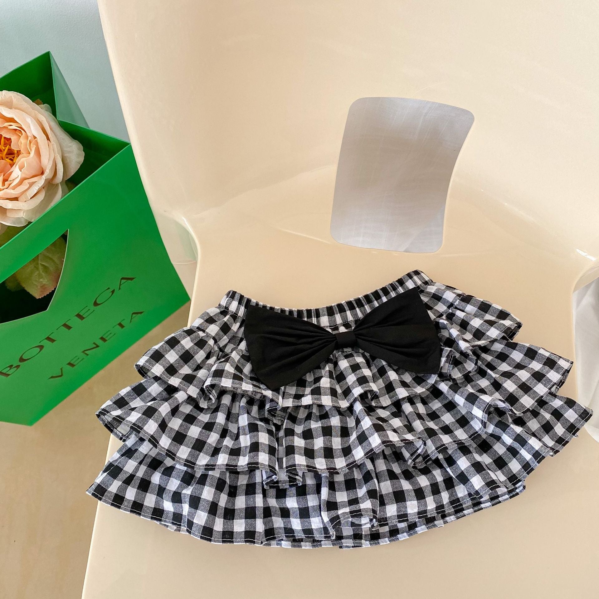 Baby Girl Solid Blouses Plaid Pattern Princess Skirt Sets 66 (3-6M) / Black
