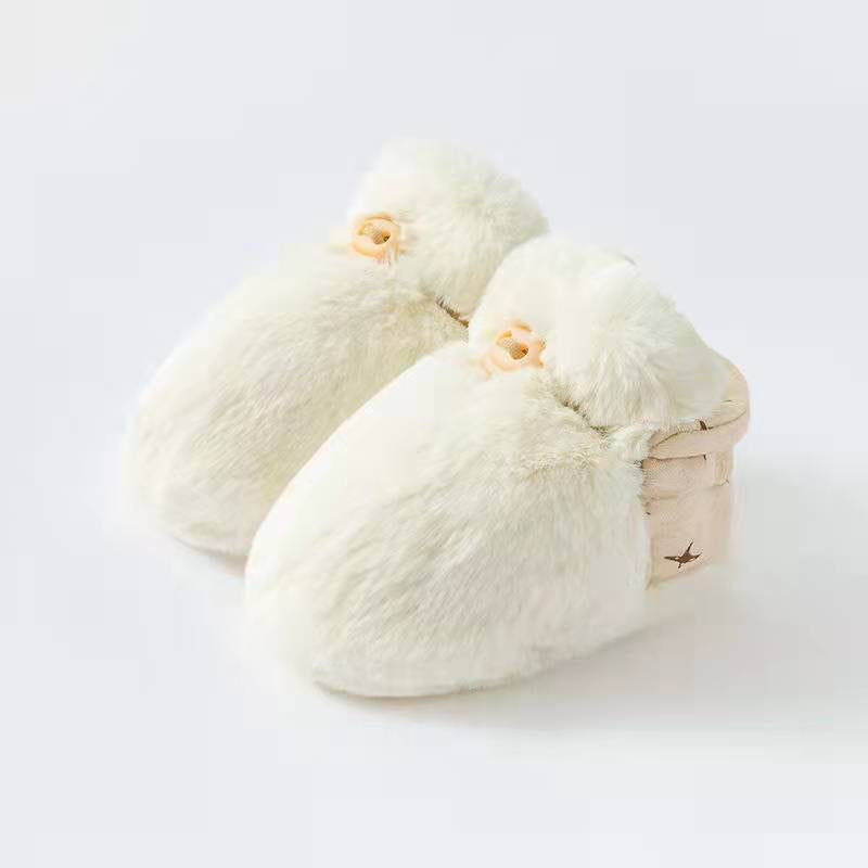 Newborn Baby Solid Color Plush Warm Shoes Outfits In Autumn & Winter XS (0-6M) / White