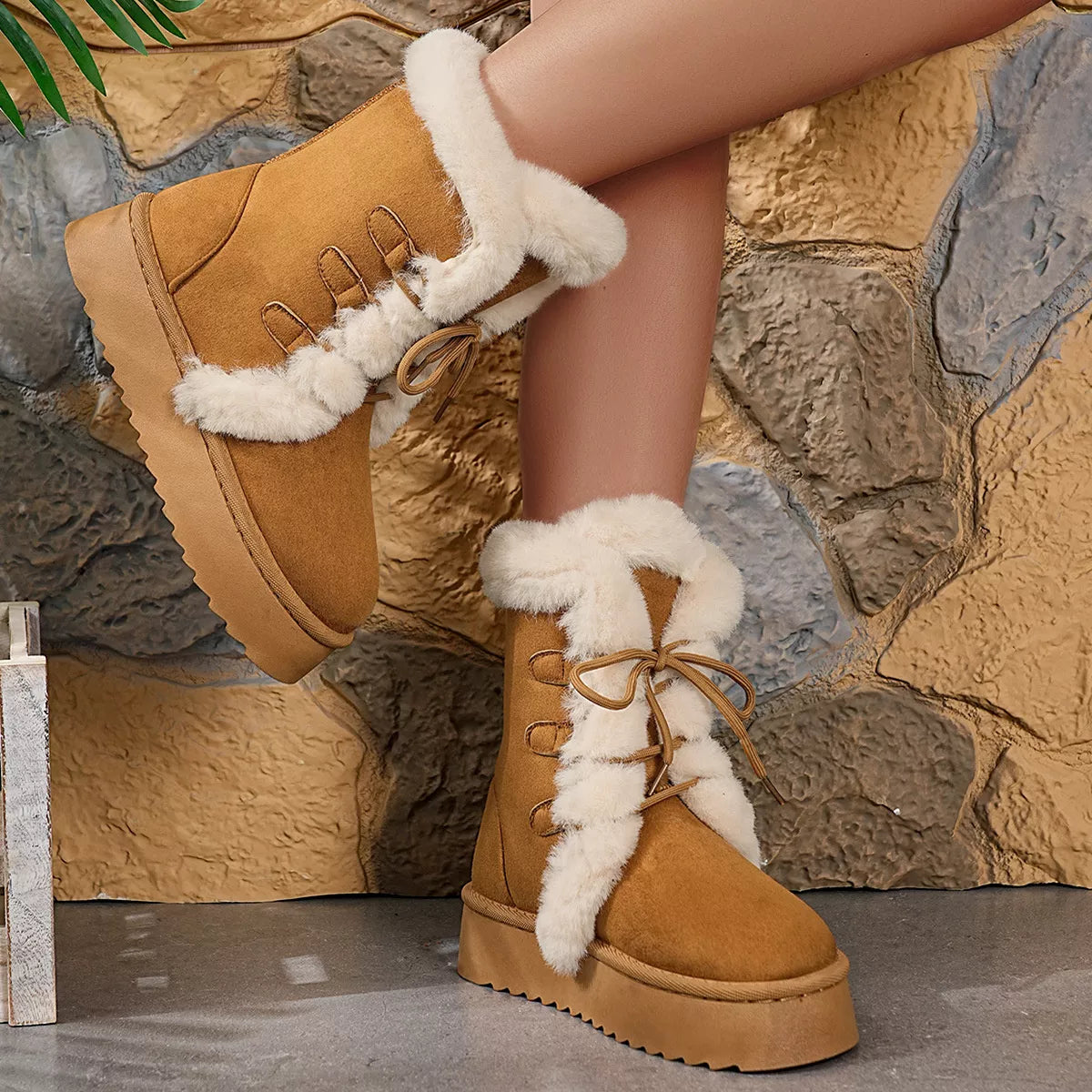 Round Toe Platform Boots Coffee Brown / 36 