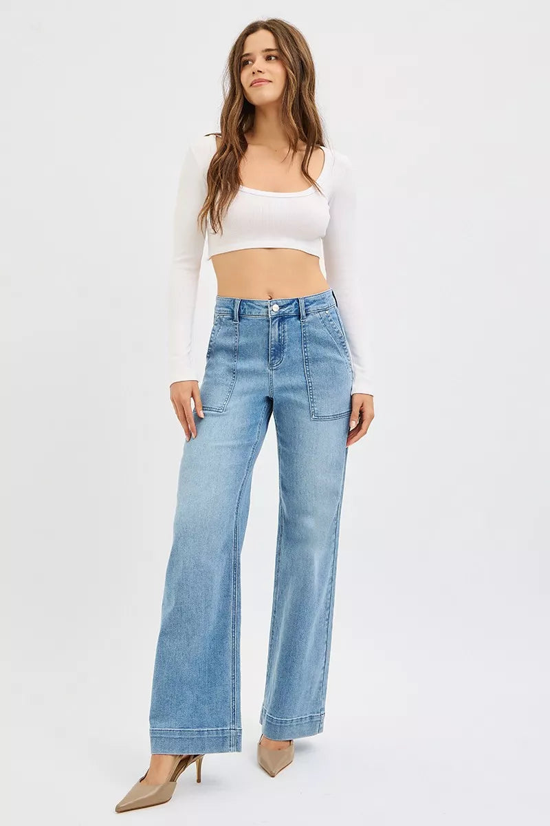 RISEN Full Size High Rise Straight Leg Jeans with Front Pockets Plus Size MEDIUM / 0 