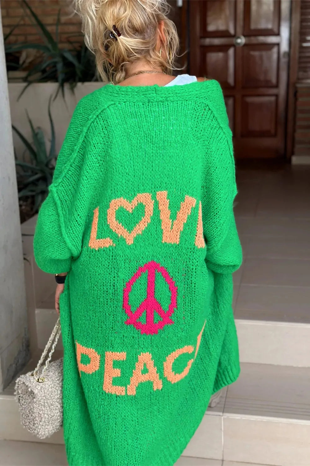 Letter Dropped Shoulder Long Sleeve Cardigan Deep Rose / S/M 