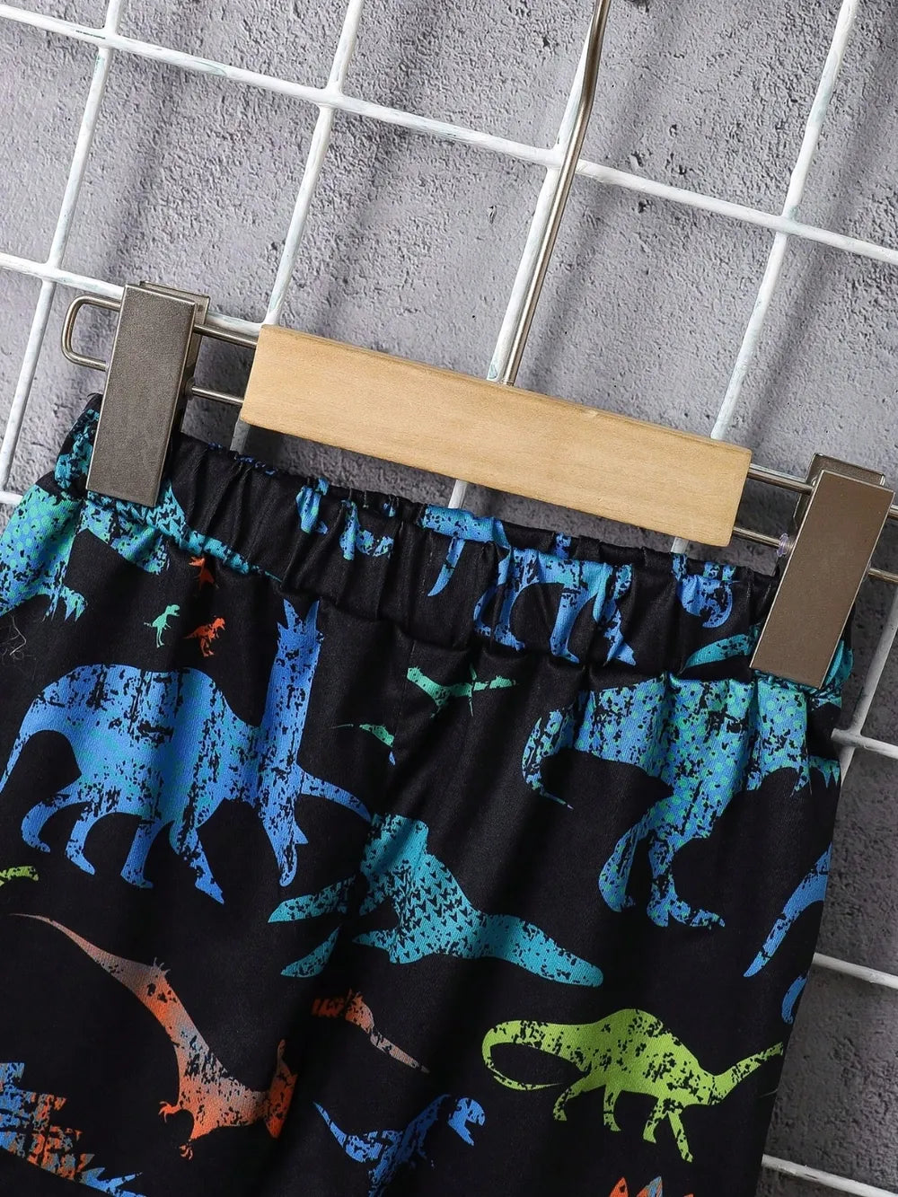 Children's Dinosaur Short Sleeve Hooded Top and Pants Set Black / 3-4 
