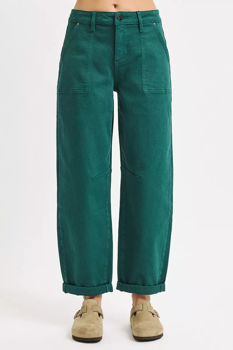 RISEN High Rise Ankle Cuffed Barrel Pants HUNTER GREEN / 0 