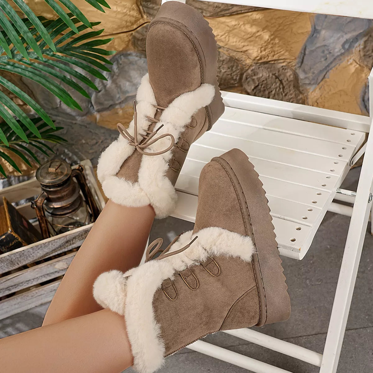 Round Toe Platform Boots Coffee Brown / 36 