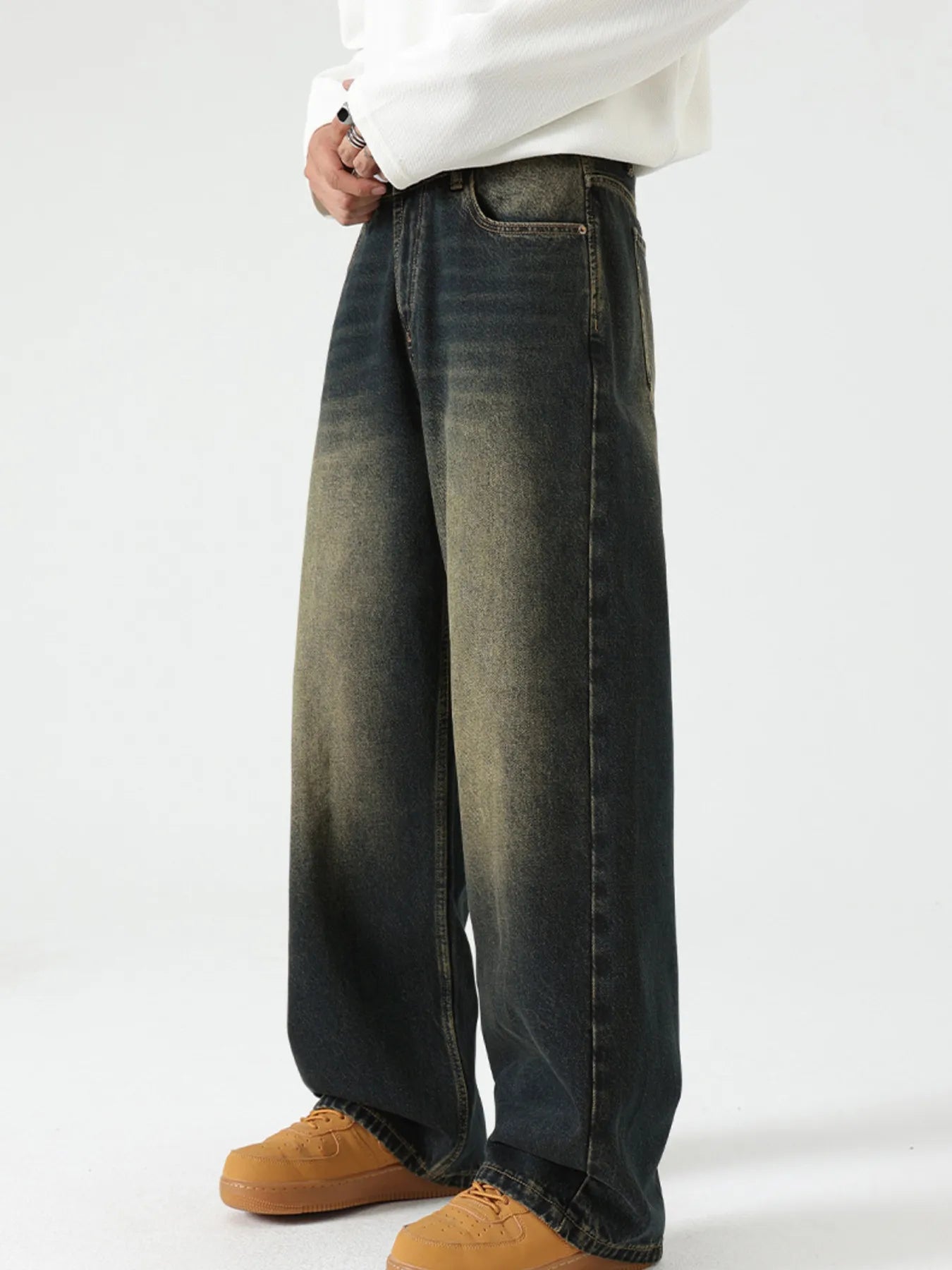 Men's Wide Leg Baggy Jeans Dark Blue / 28 