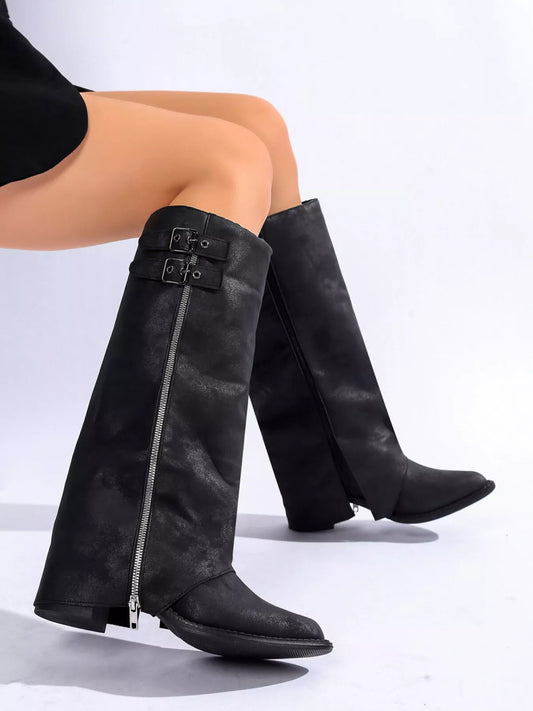 Point Toe Block Heels Boots Dark Brown / 36 