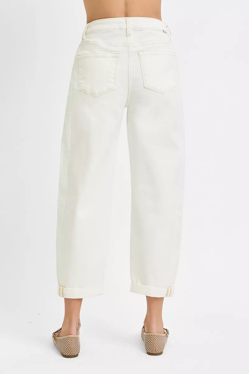 RISEN Full Size High Rise Barrel Cropped Jeans Plus Size CREAM / 0 