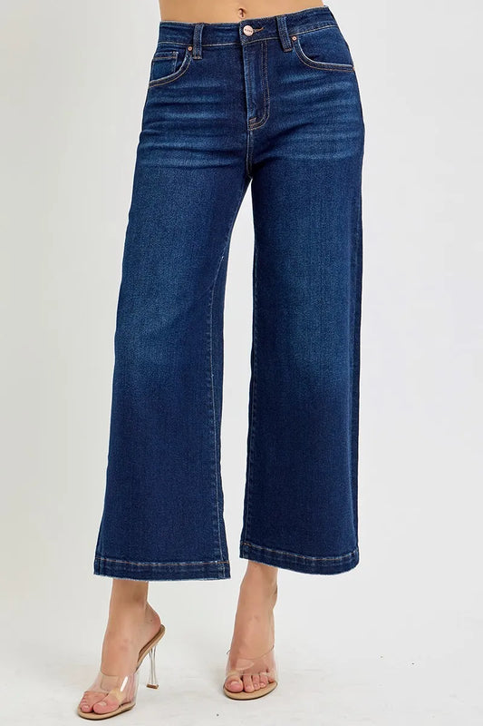 RISEN High Rise Crop Wide Jeans DARK / 0 
