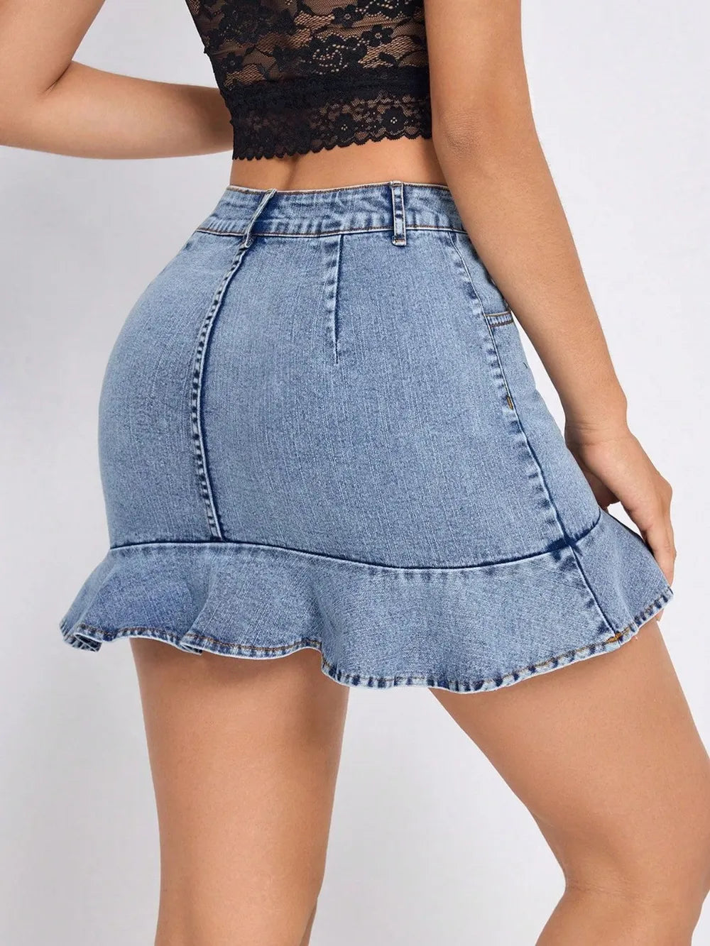 Ruffled Hem Denim Mini Skirt Light / XS 