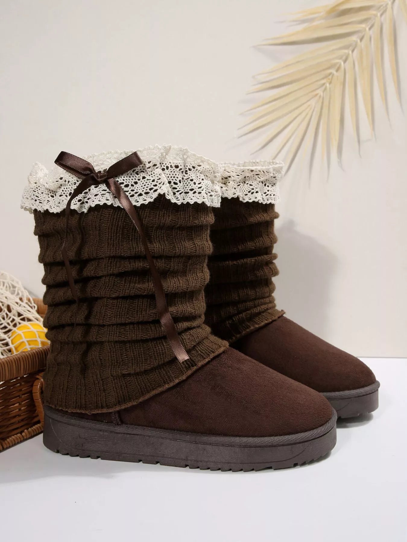Round Toe Platform Boots Tan / 36 