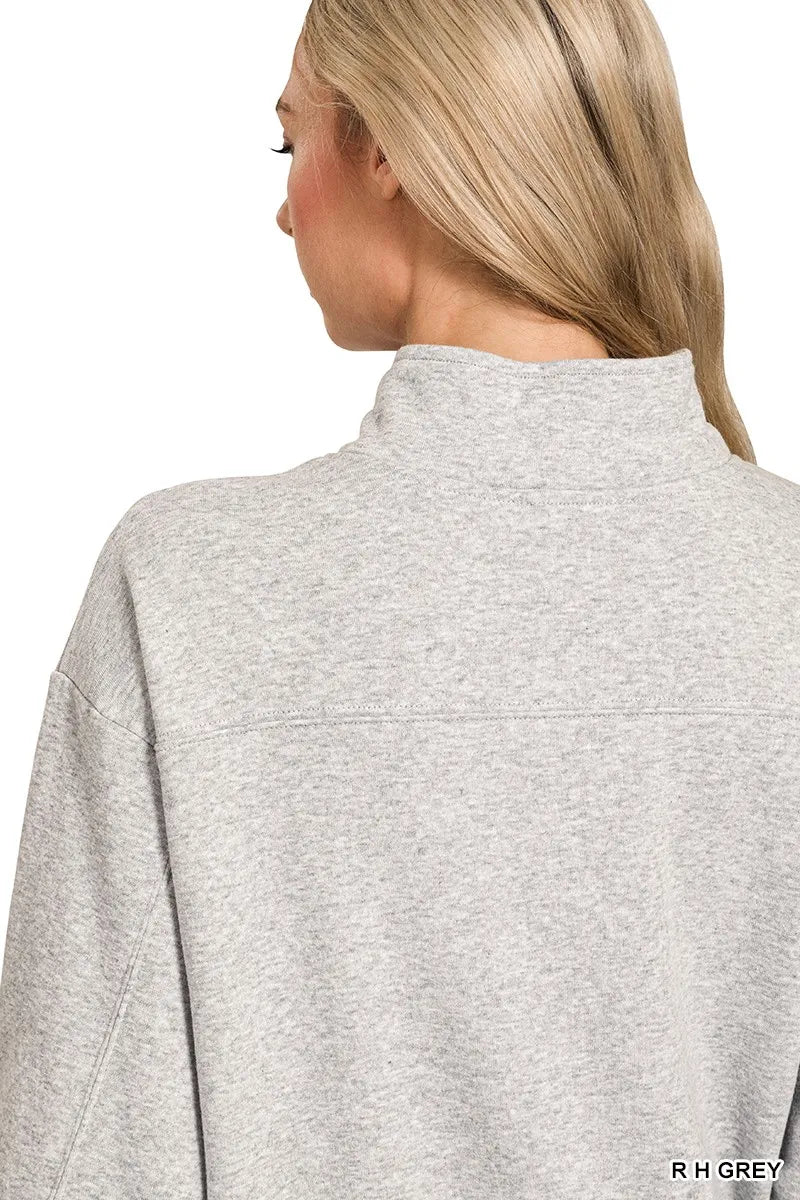 Zenana Fleece Half Zip Sweatshirt R H GREY / S 