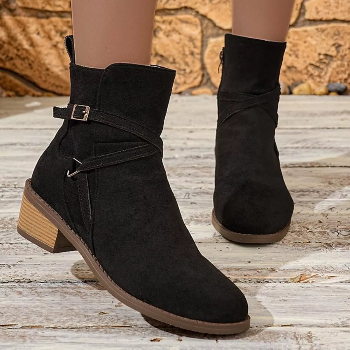 Side Zip Block Heels Boots Black / 36 