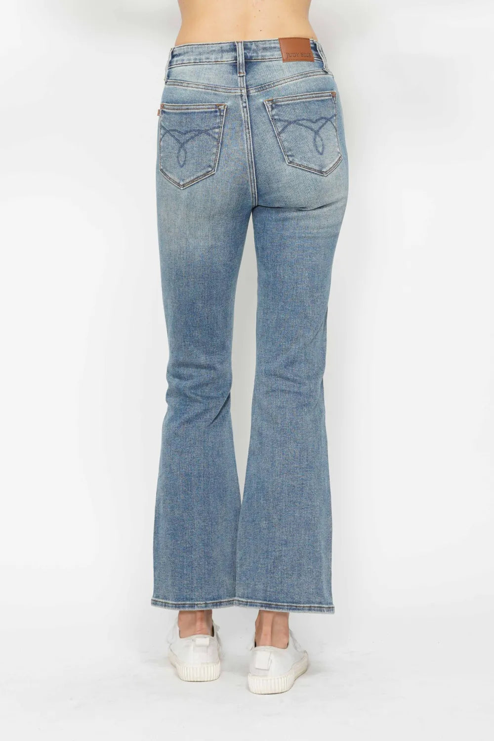Judy Blue Full Size Tummy Control Back Embroidered Pocketed Bootcut Jeans Plus Size SHORT INSEAM / 0/24 