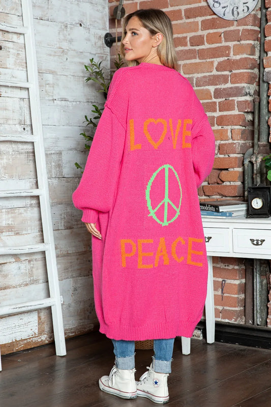 Letter Dropped Shoulder Long Sleeve Cardigan Deep Rose / S/M 