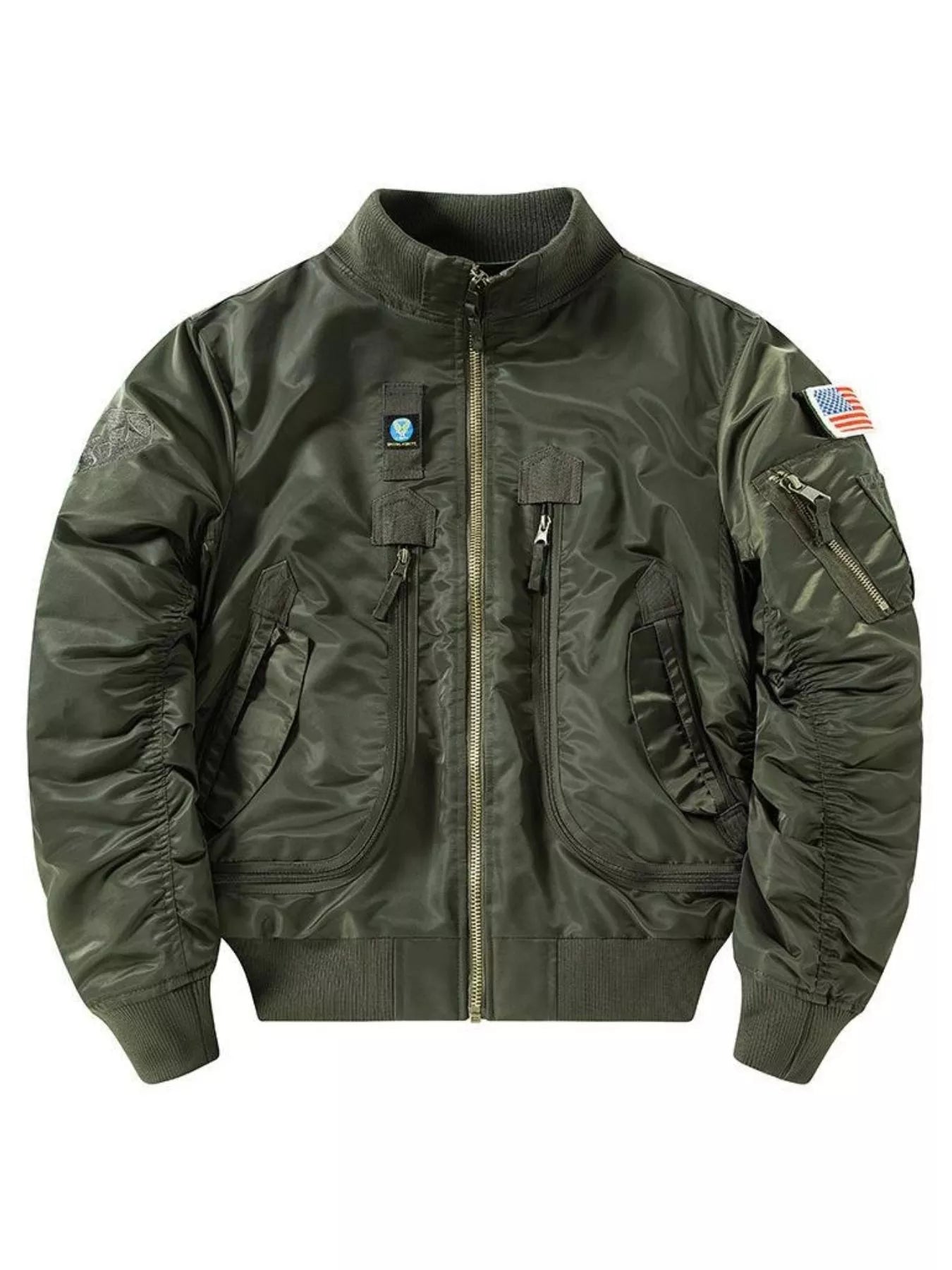 Men's Plus Size Zip Up Long Sleeve Jacket Khaki / M 