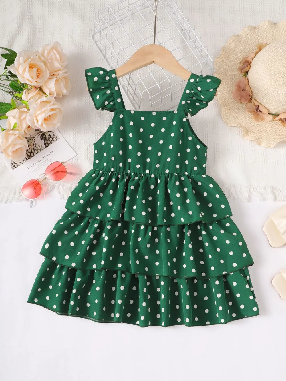 Bow Polka Dot Square Neck Layered Dress Scarlet / 18-24M 