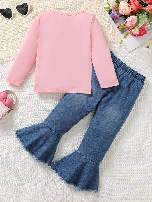 Children's Round Neck Graphic Top and Pants Set Blush Pink / 4Y 