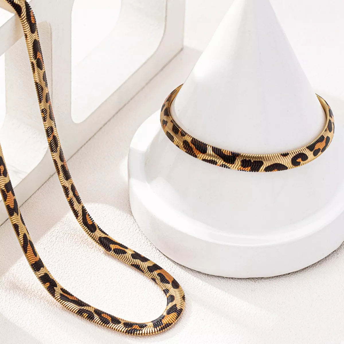 Chunky Leopard Necklace and Bracelet Jewelry Set Leopard / One Size 