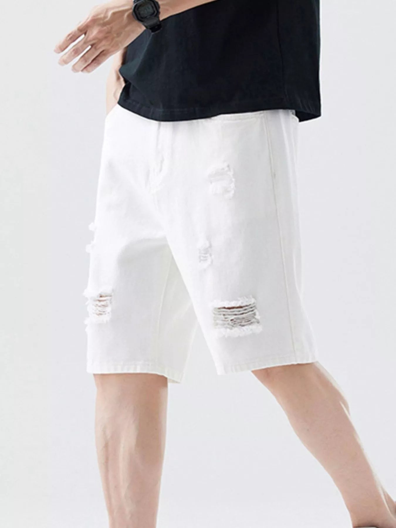 Men's Distressed Denim Shorts Ivory / 28 