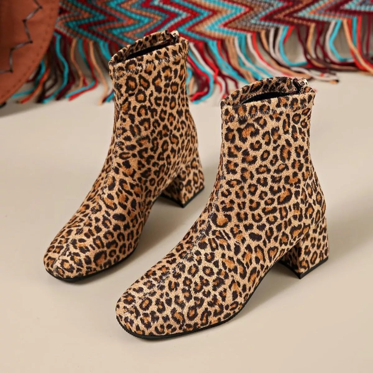 Block Heel Ankle Boots Leopard Print / 36 