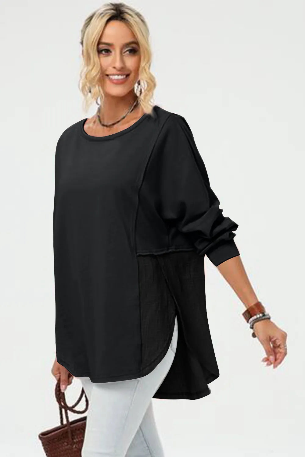 Double Take Full Size Long Sleeve High-Low T-Shirt Tangerine / S 