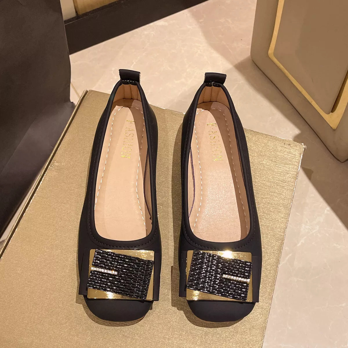 Round Toe Block Heels Slip-Ons Black / 35 
