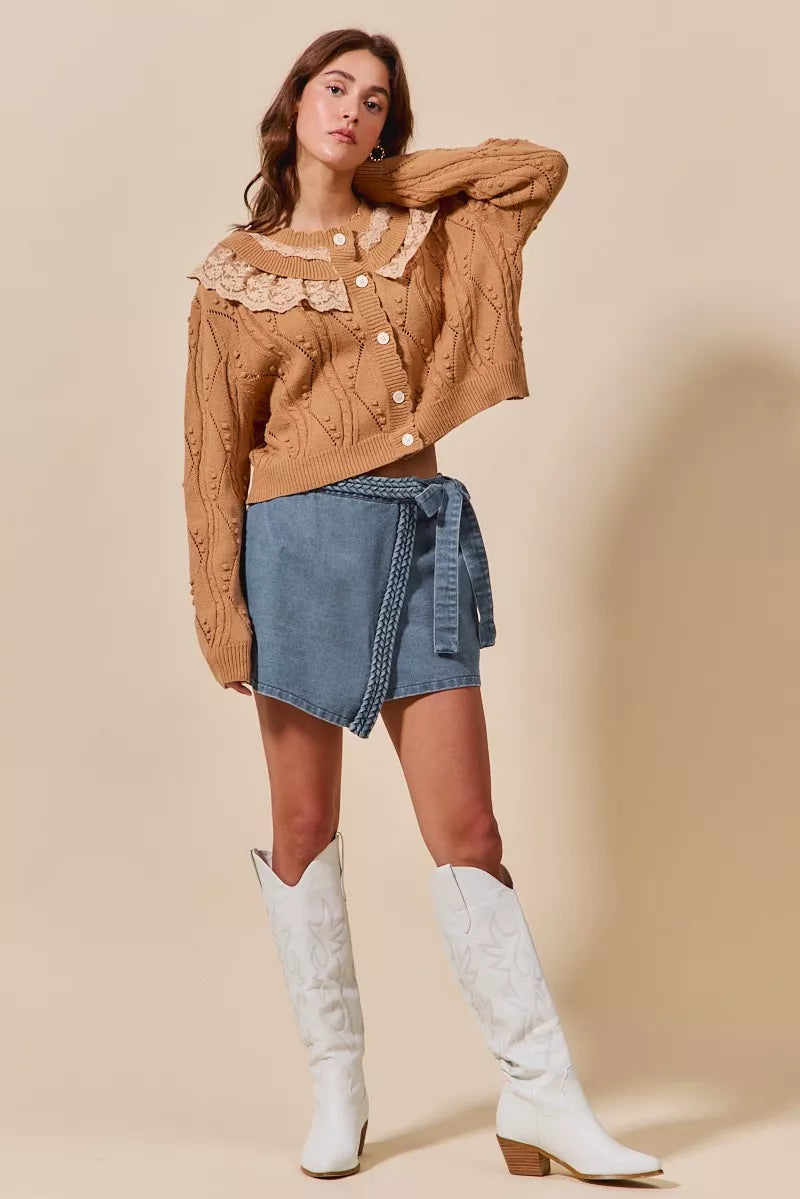 SO ME Wrap Braided Trimmed Denim Skort BLUE / S 