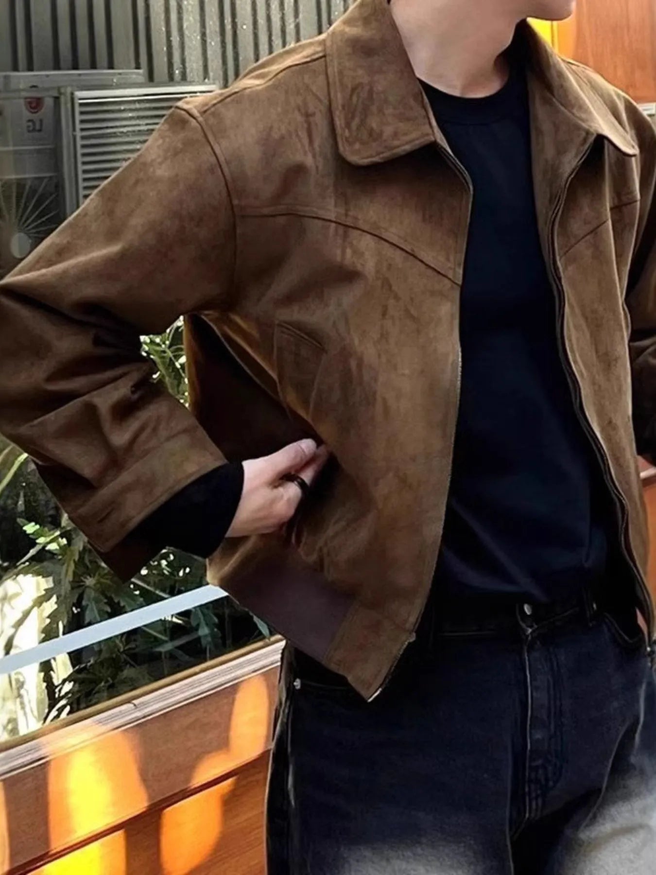 Men's Plus Size Zip Up Long Sleeve Jacket Dark Brown / L 