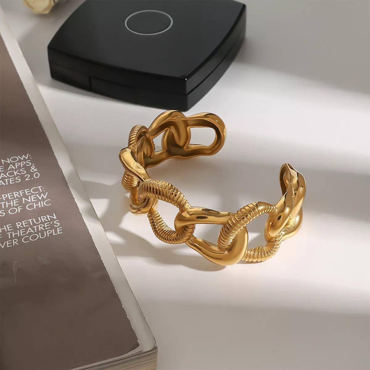18K Gold-Plated Chain Link Open Bracelet Gold / One Size 