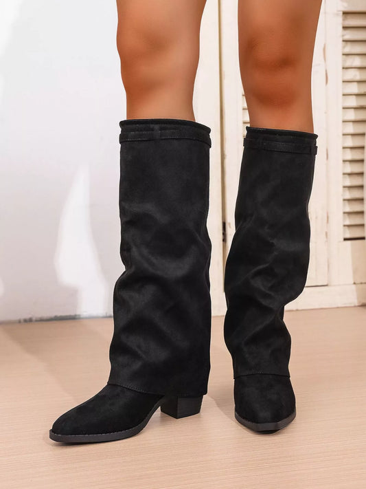 Point Toe Block Heels Boots Black / 36 