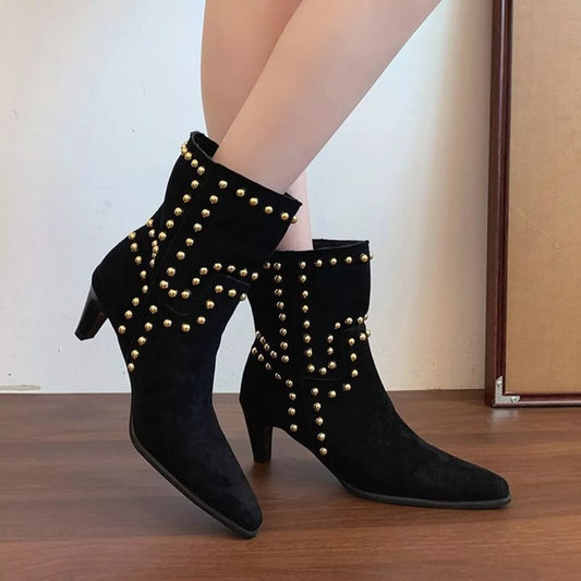 Point Toe Kitten Heels Boots Brown / 35 