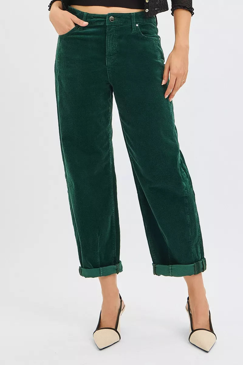 RISEN High Rise Crop Barrel Cordurory Pants HUNTER GREEN / 0 