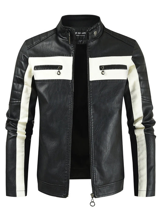 Men's Plus Size Contrast Zip Up Long Sleeve Jacket Coffee / M 