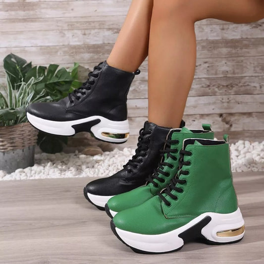 Lace Up Platform Ankle Boots Green / 35 