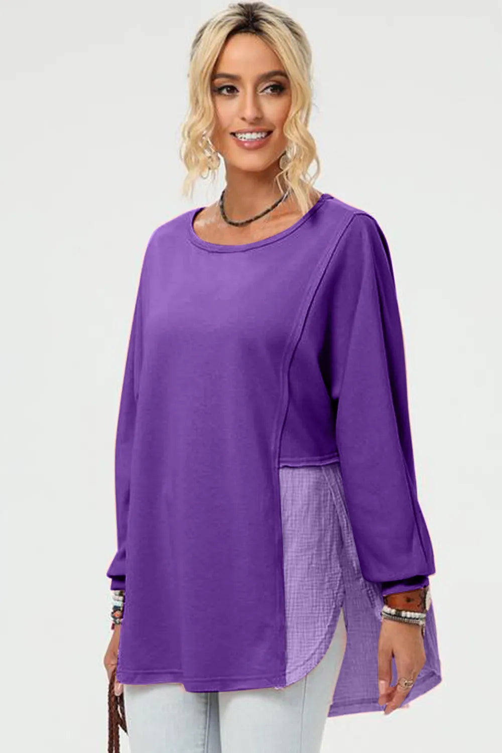 Double Take Full Size Long Sleeve High-Low T-Shirt Tangerine / S 
