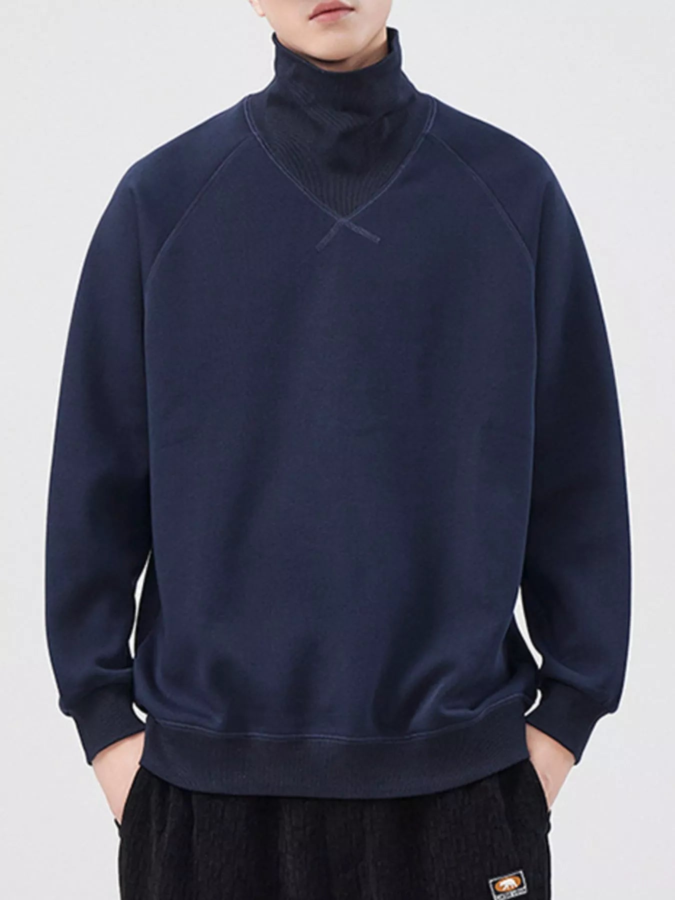 Men's Plus Size Turtleneck Long Sleeve Sweatshirt Deep Navy Blue / M 