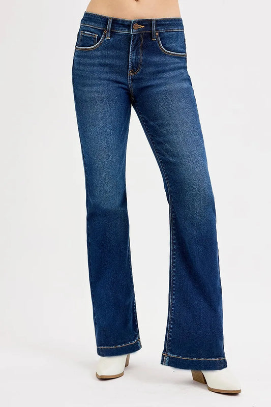 RISEN Full SIze Tummy Control Mid Rise Flare Jeans Plus SIze DARK / 0 