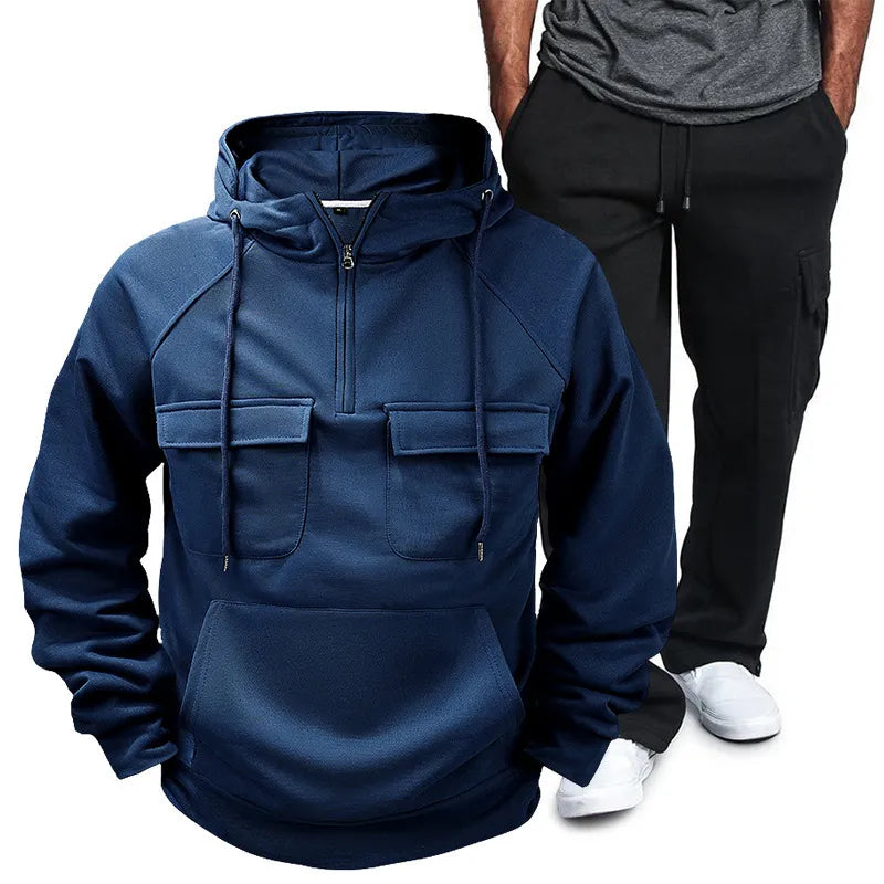 Men's Full Size Pocketed Drawstring Hoodie and Pants Set Plus Size Black / S 