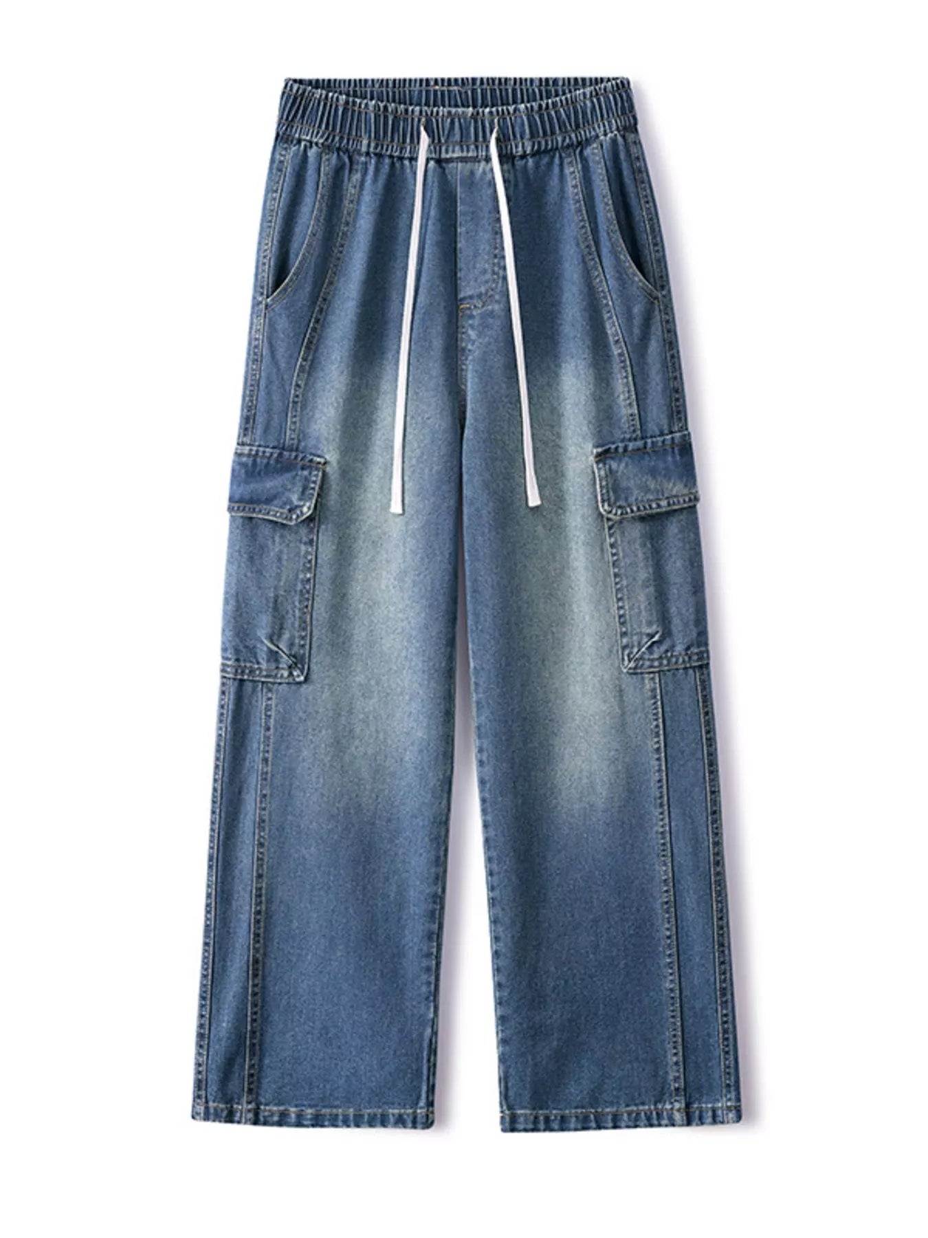 Men's Full Size Wide Leg Cargo Jeans Plus Size Vintage Blue / S 