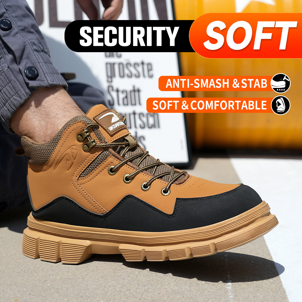 Hiking boots Plus Size Men's Classic Steel Toe & Puncture Proof Safety Shoes Comfy Non Slip Durable Industrial & Constructional Footwear 13 / Yellow 