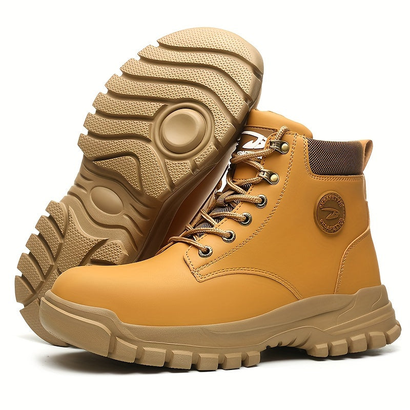 Mens Elite Steel Toe Safety Boots - High Top, Puncture-Resistant, Anti-Slip, Lace-Up Durability - Built for Industrial & Construction Work 13 / Yellow 