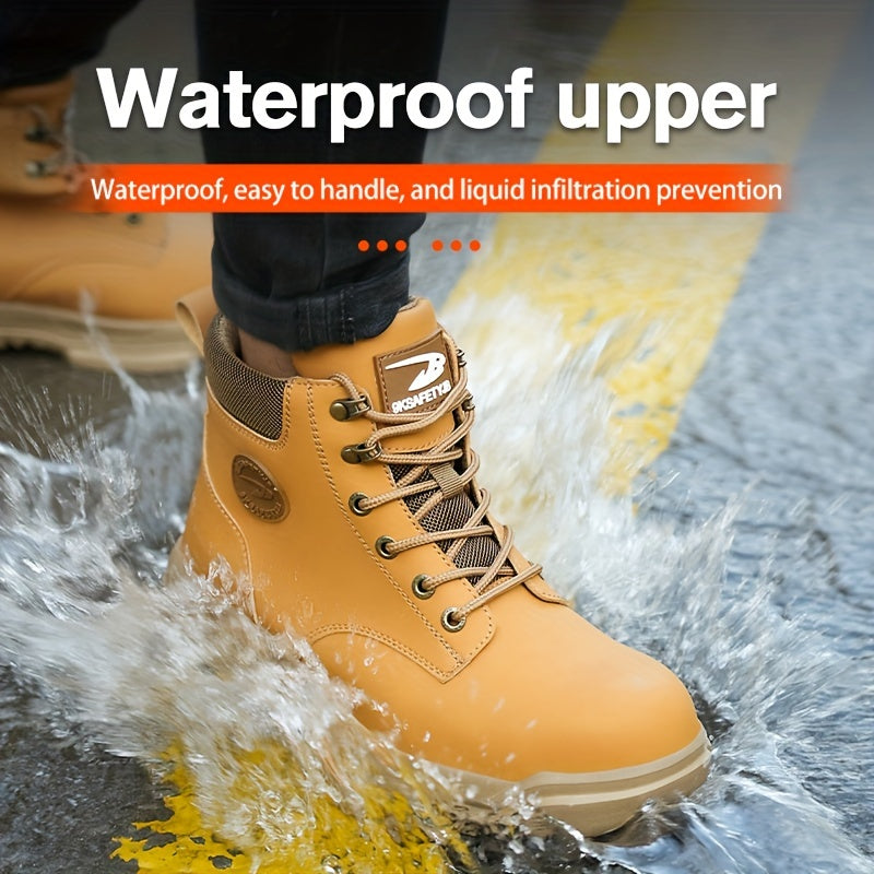 Mens Elite Steel Toe Safety Boots - High Top, Puncture-Resistant, Anti-Slip, Lace-Up Durability - Built for Industrial & Construction Work 13 / Yellow 