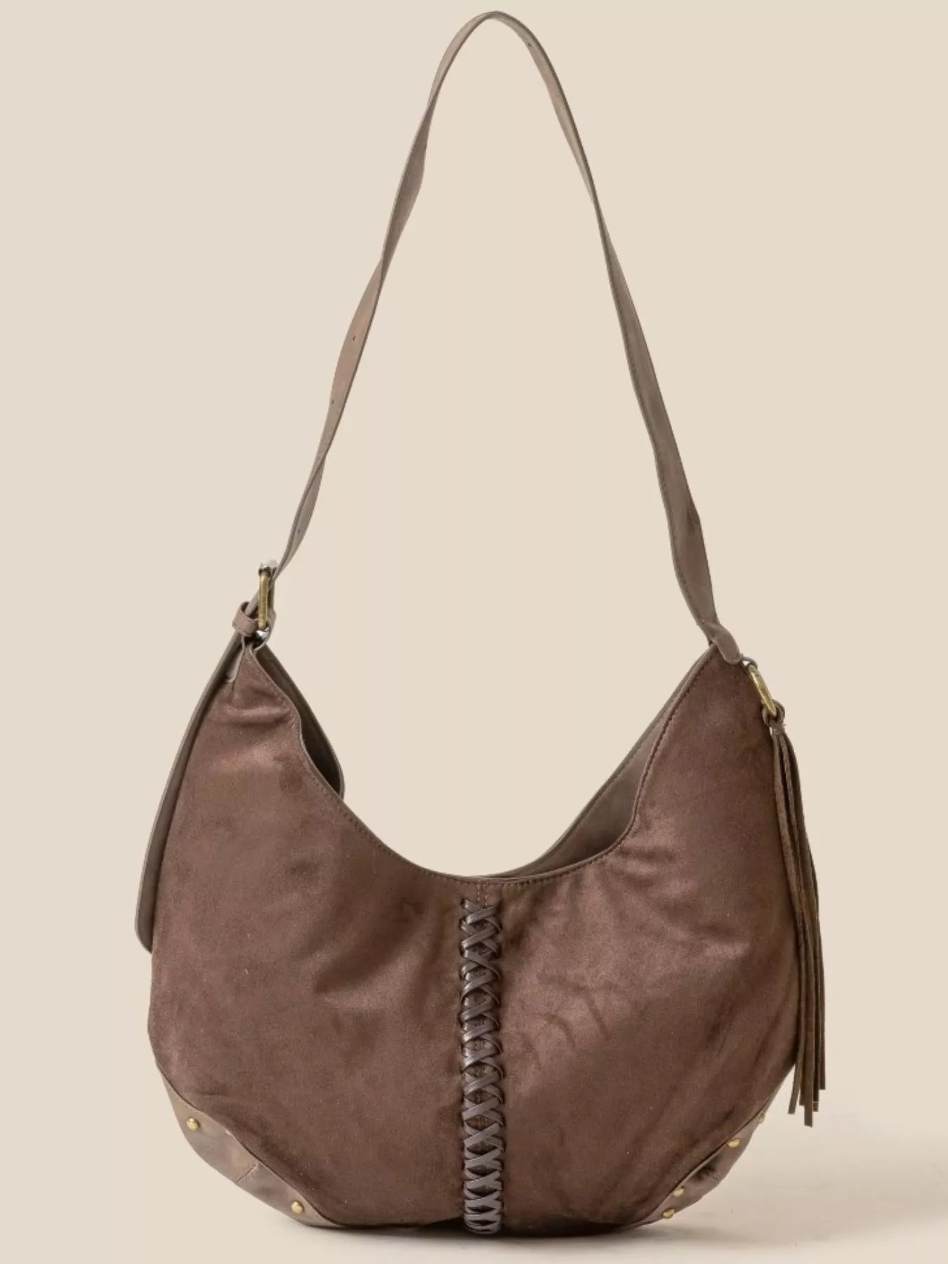 Fame Braided Detail Hobo Shoulder Bag DBR / One Size 