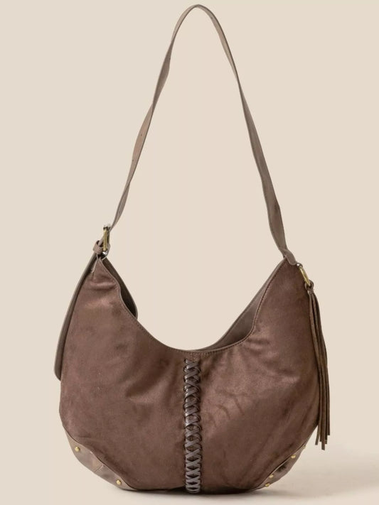 Fame Braided Detail Hobo Shoulder Bag DBR / One Size 