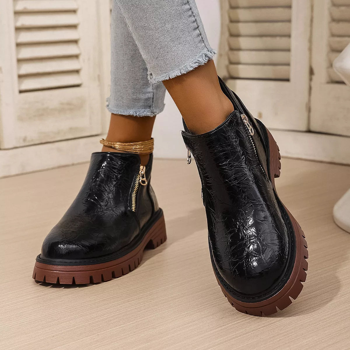 Round Toe Block Heels Boots Black / 36 