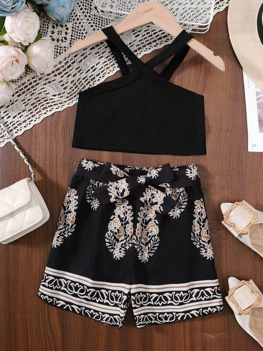 Children's Cami and Printed Pants Set Black / 8Y 