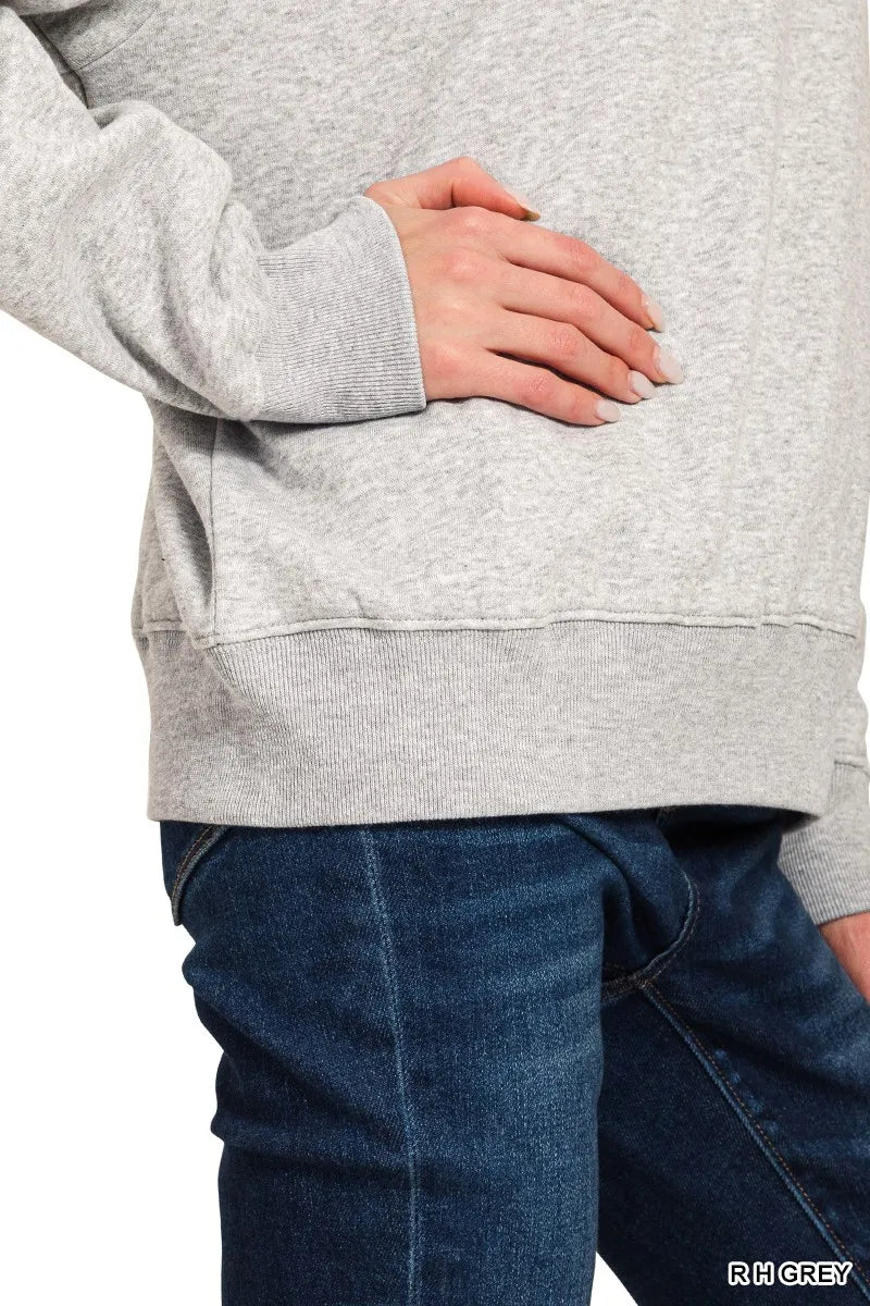 Zenana Fleece Half Zip Sweatshirt R H GREY / S 