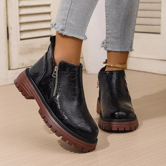 Round Toe Block Heels Boots Black / 36 