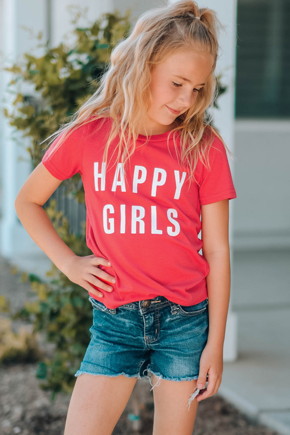 Girls Letter Graphic Short Sleeve T-Shirt Salmon / 6Y-7Y 