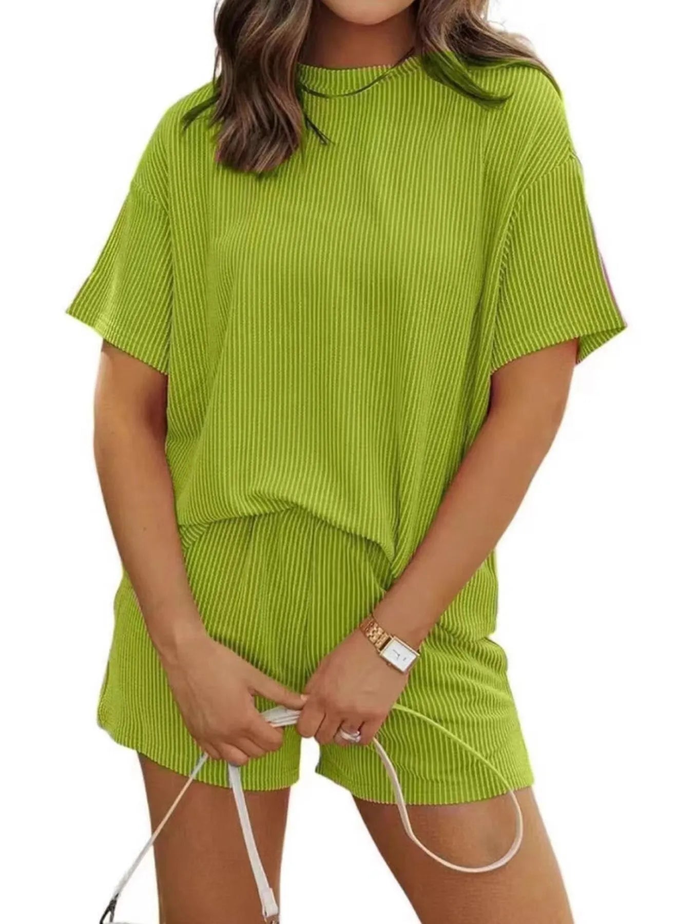 Full Size Ribbed Short Sleeve Top and Shorts Two-Piece Set Plus Size Purple / S 